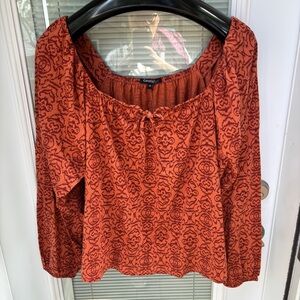 NWT George Womens 3x Sienna & Rust Patterned Romantic Cotton Blouse Long Sleeved